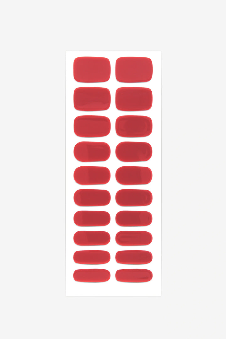 Full sheet of Wine Red semi-cured gel nail stickers displaying various sizes on a white background.
